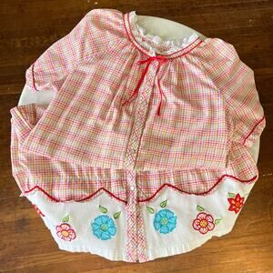 Vintage Multicolor Gingham Floral Short Sleeve Snap Button Robe / Large